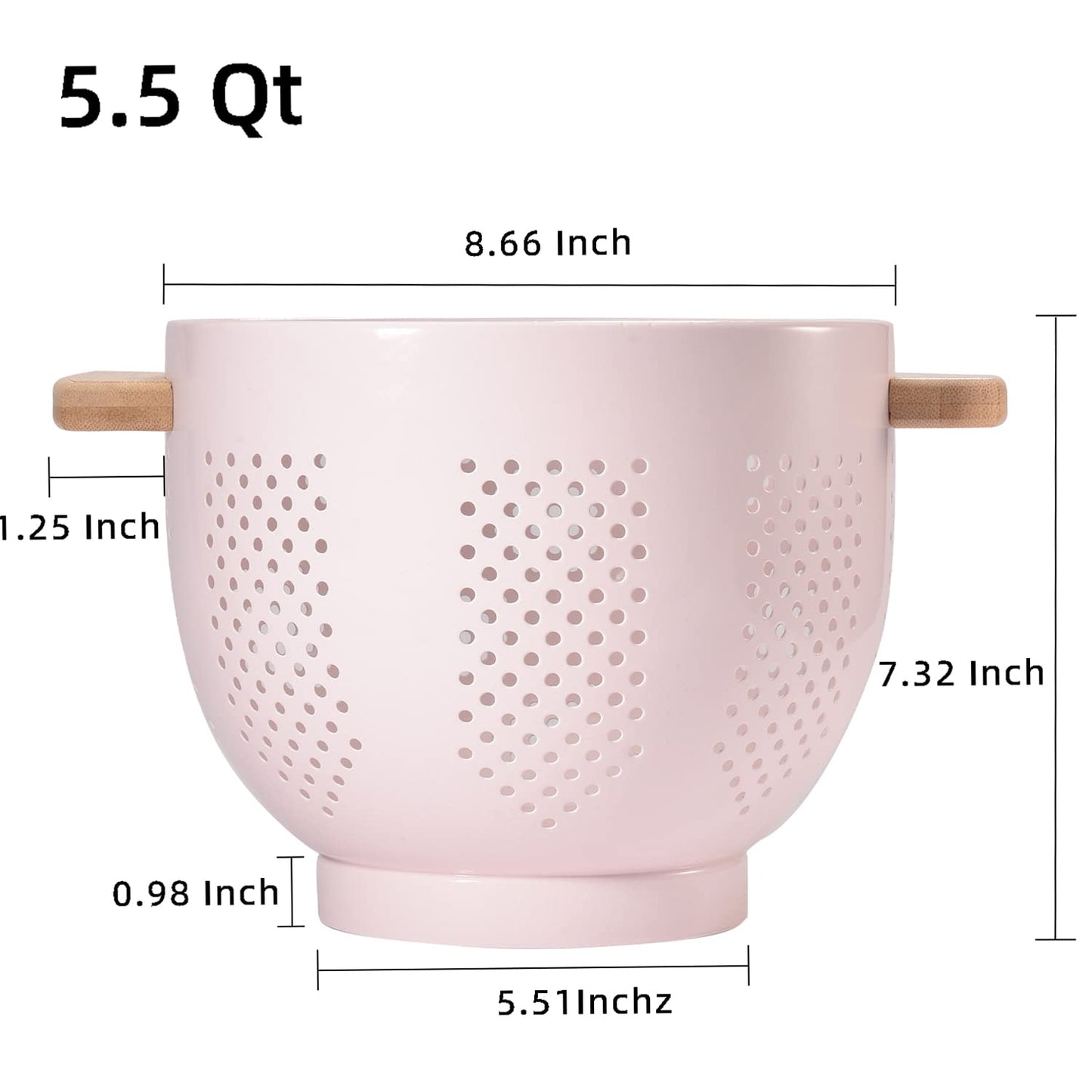 Metal Colander with Wood Handle and Stable Base, Powder Coated Steel Kitchen Strainer Basket for Draining Pasta, Vegetable and fruit(7quart,Sandyellow)