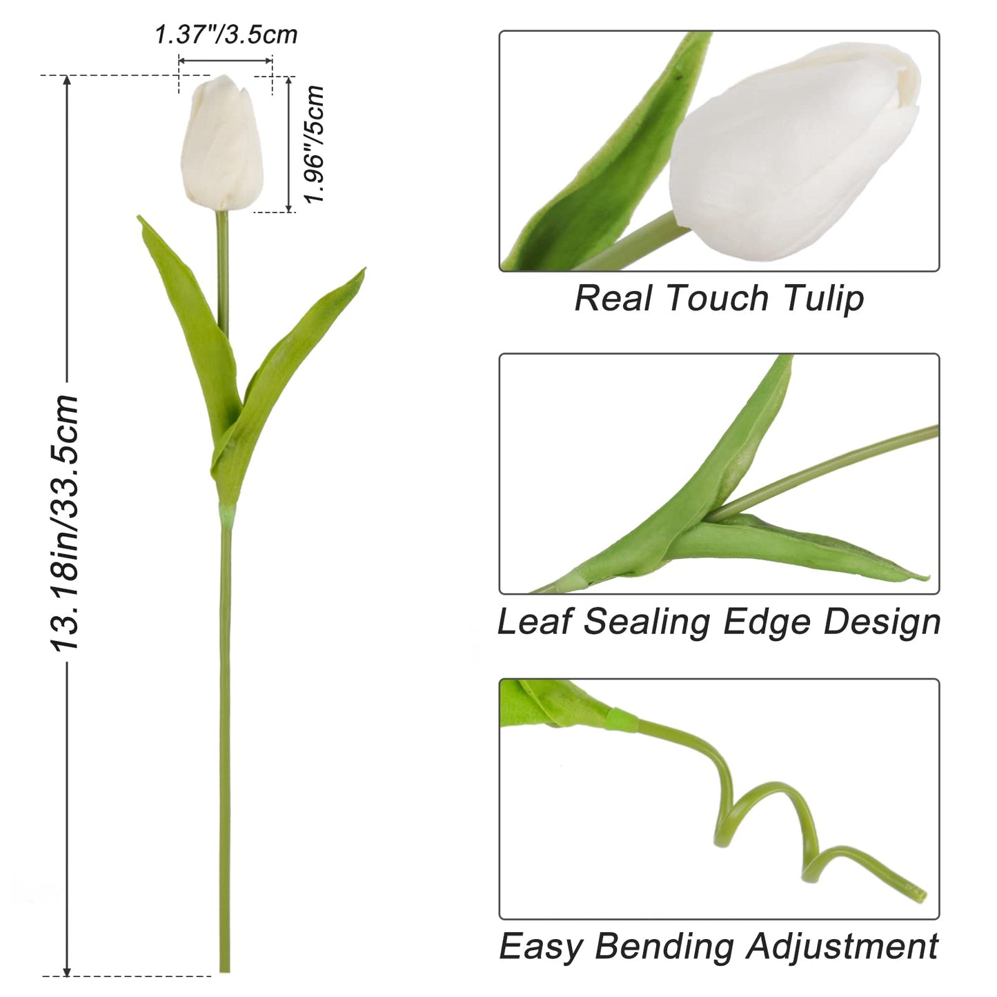 Beferr White Tulips Artificial Flowers 18Pcs Faux Silk Tulip Real Touch Tulip Fake Flowers Bouquets Arrangements for Mother's Day Easter Spring Flowers Gifts Home Table Decor
