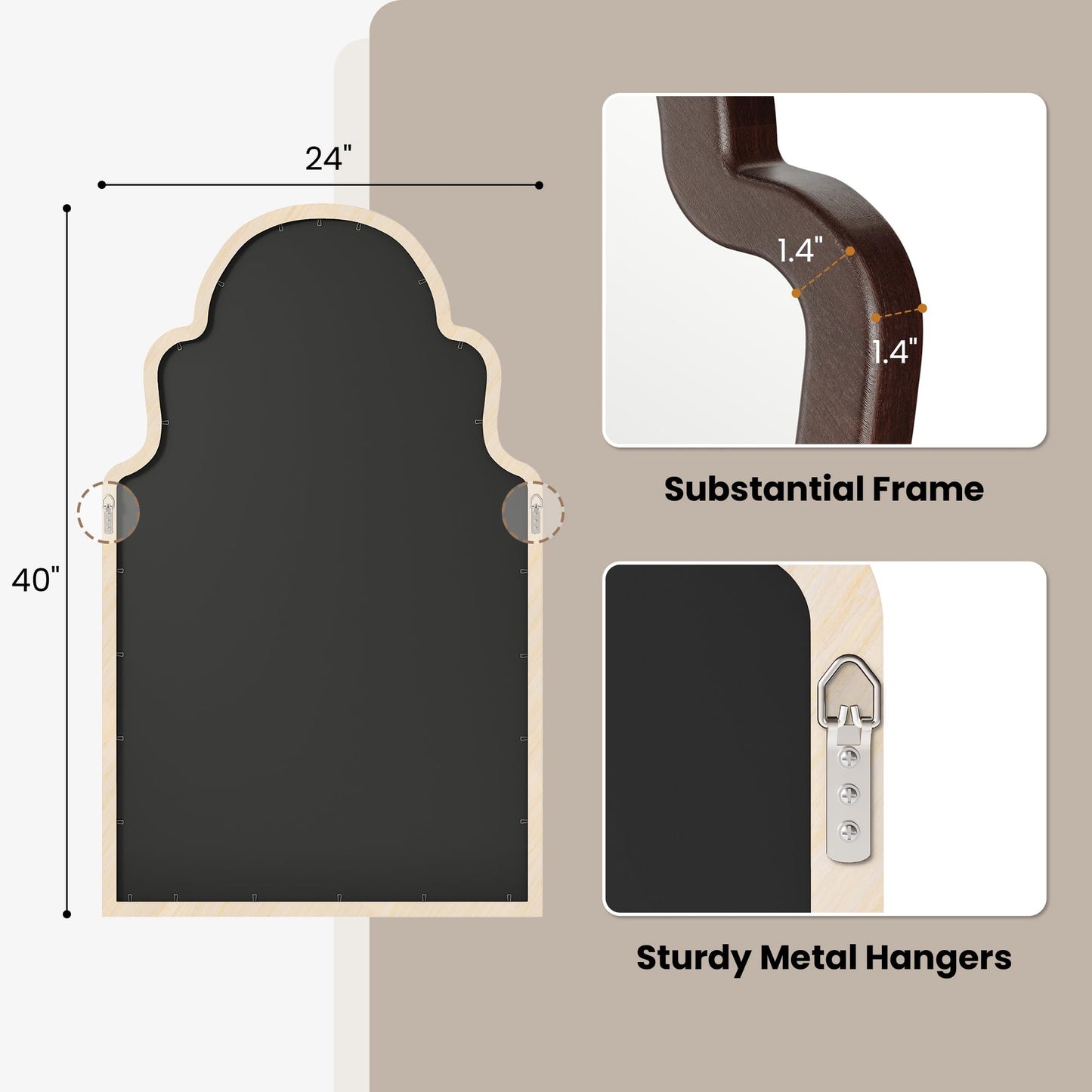 Solid Wood Walnut Arched Mirror