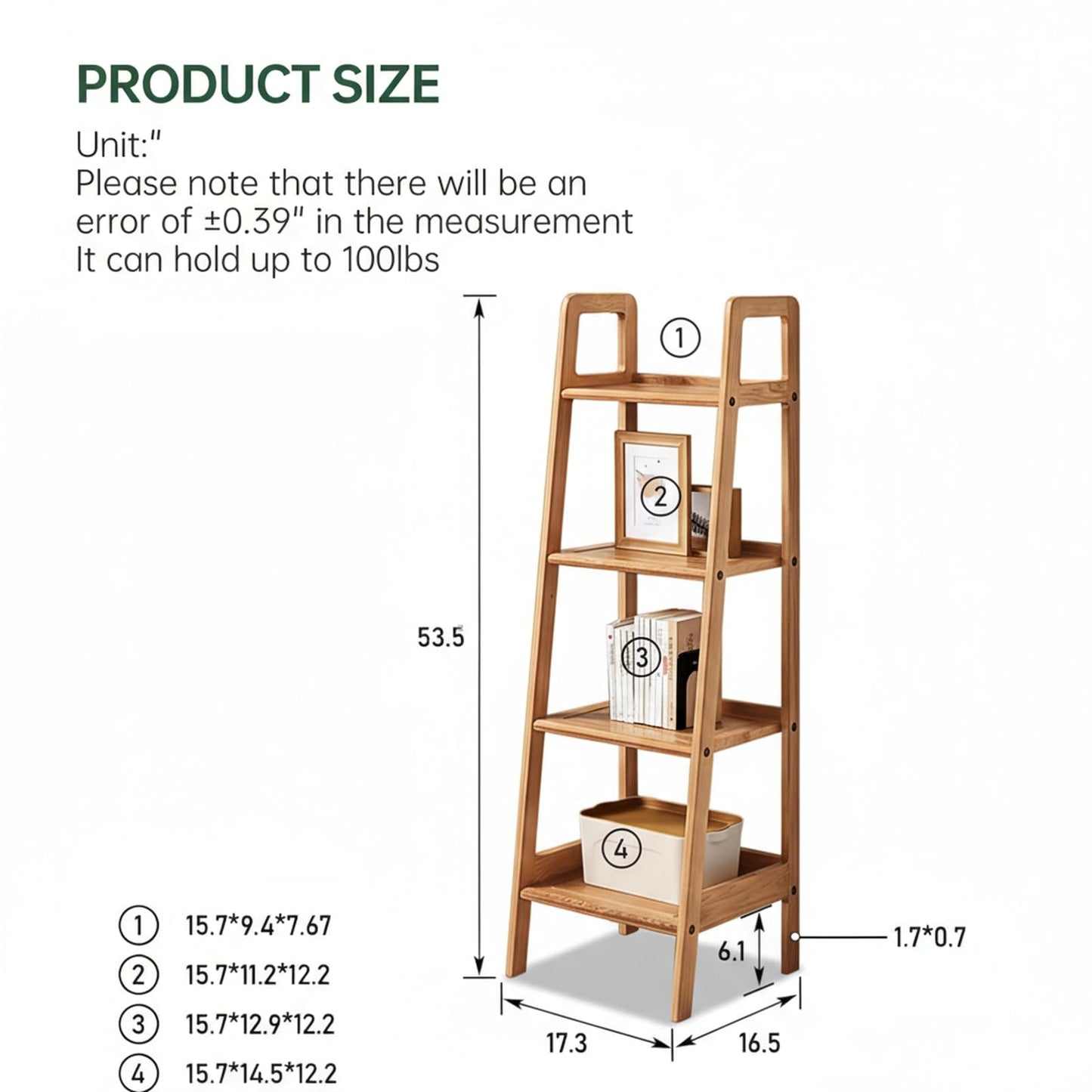 Solid Oak 3 Tier Ladder Bookshelf