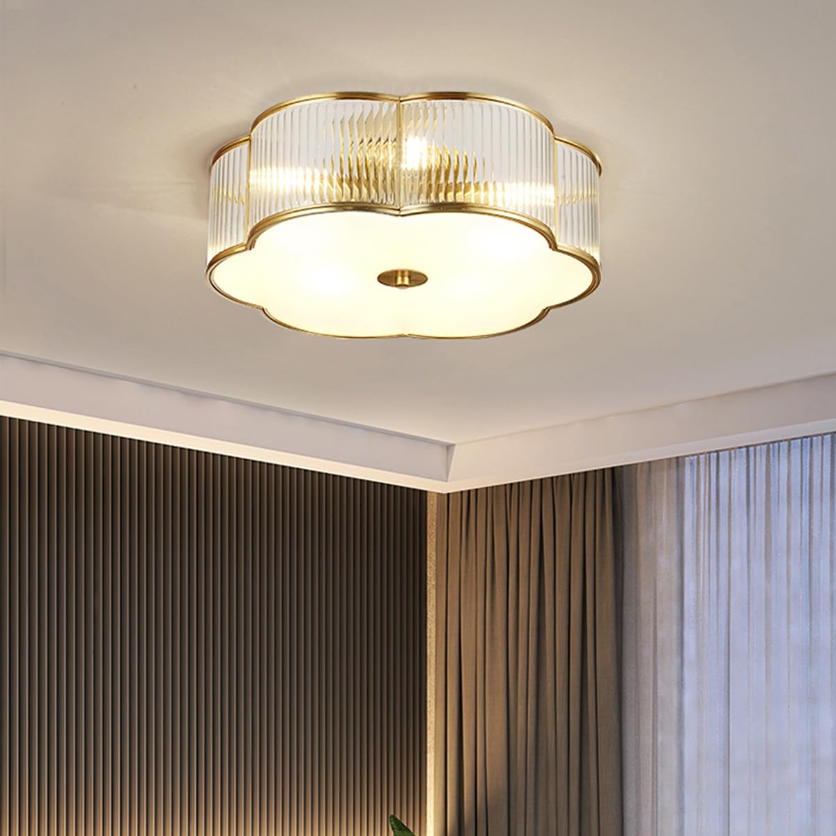 Vintage Style Brass Flush Mount Chandelier