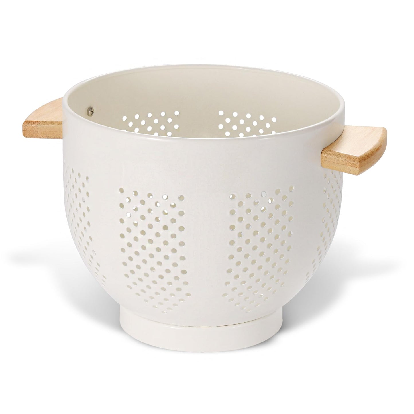 Metal Colander with Wood Handle and Stable Base, Powder Coated Steel Kitchen Strainer Basket for Draining Pasta, Vegetable and fruit(7quart,Sandyellow)