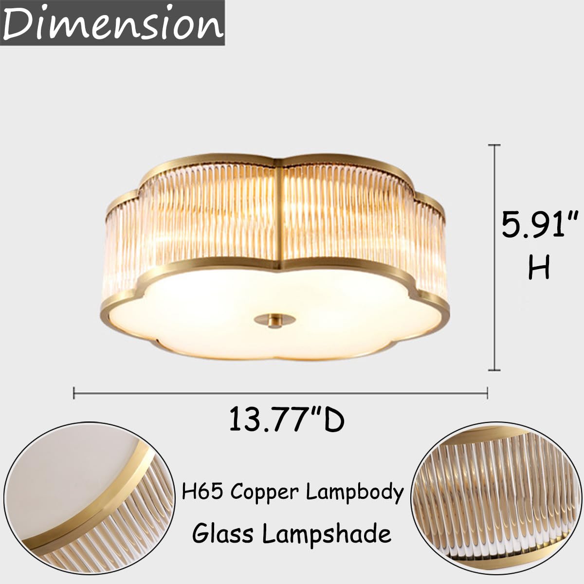 Vintage Style Brass Flush Mount Chandelier