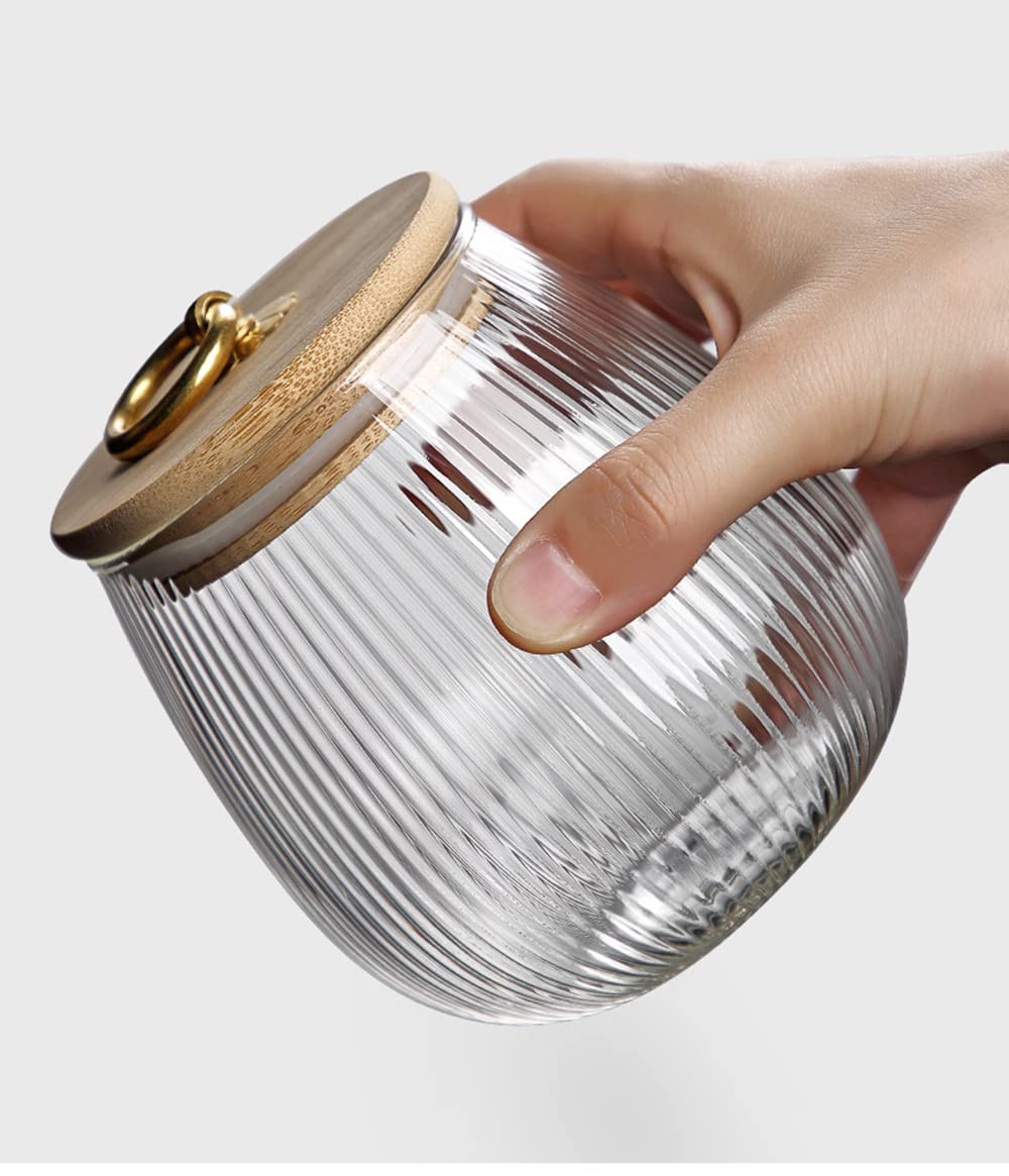 Glass Food Storage Container Candy Dish Spice Jar with Seal Wooden Lid