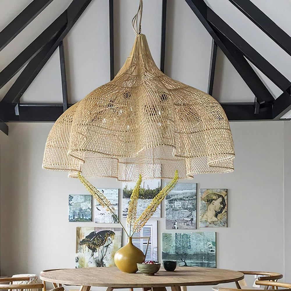 Rattan Large Woven 4-Light Chandelier