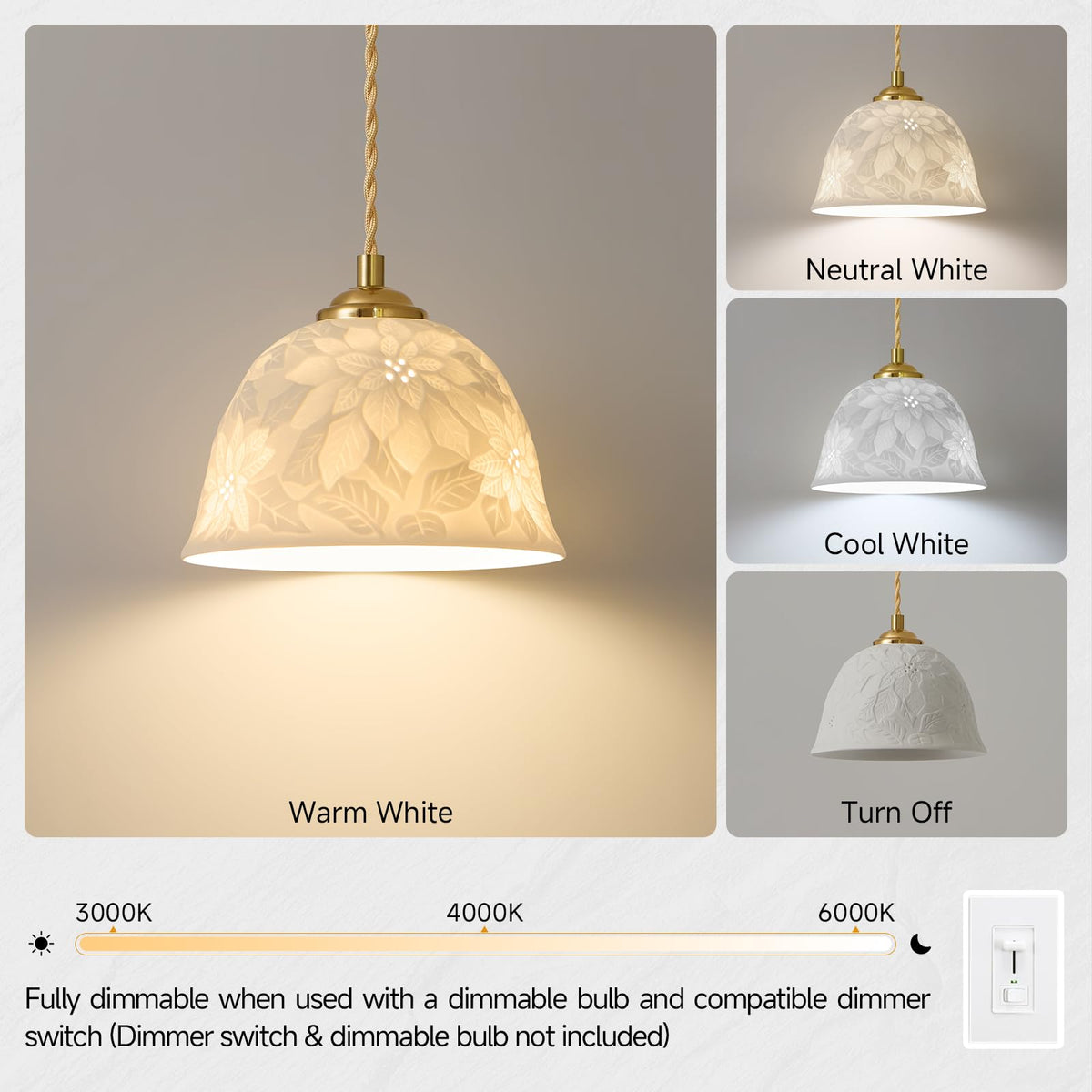 Vintage White Scalloped Ceramic Pendant