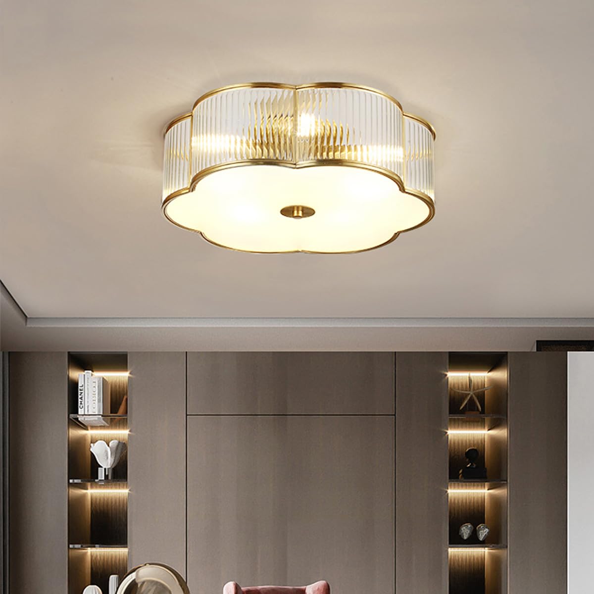 Vintage Style Brass Flush Mount Chandelier