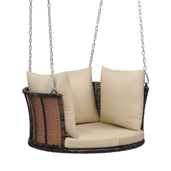 2.4 FT Round Rattan Porch Swing Outdoor with Cushions