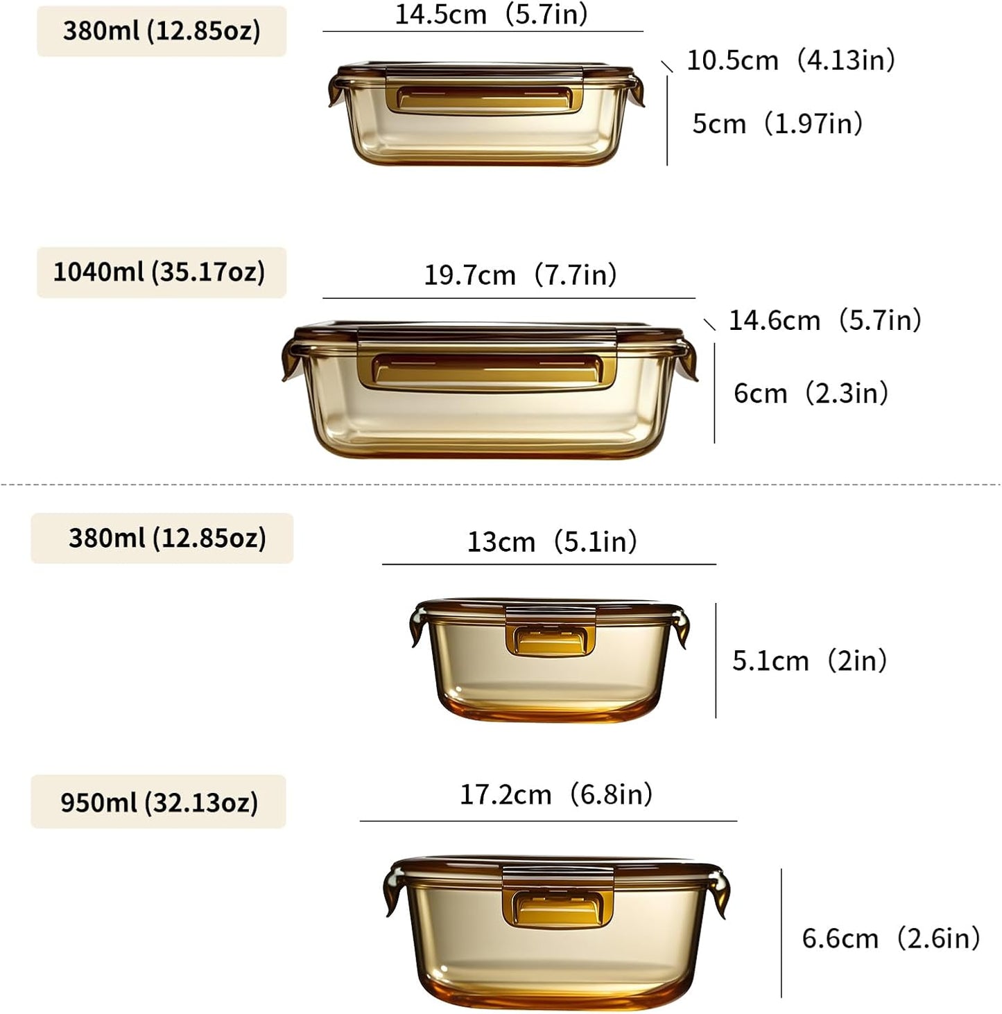 Glass Takeaway Containers with Lids - Meal Prep Container Reusable - Airtight Glass Food Storage Container Set - Lid with Exhaust Valve - 16 Pieces (8 Containers + 8 Lids)