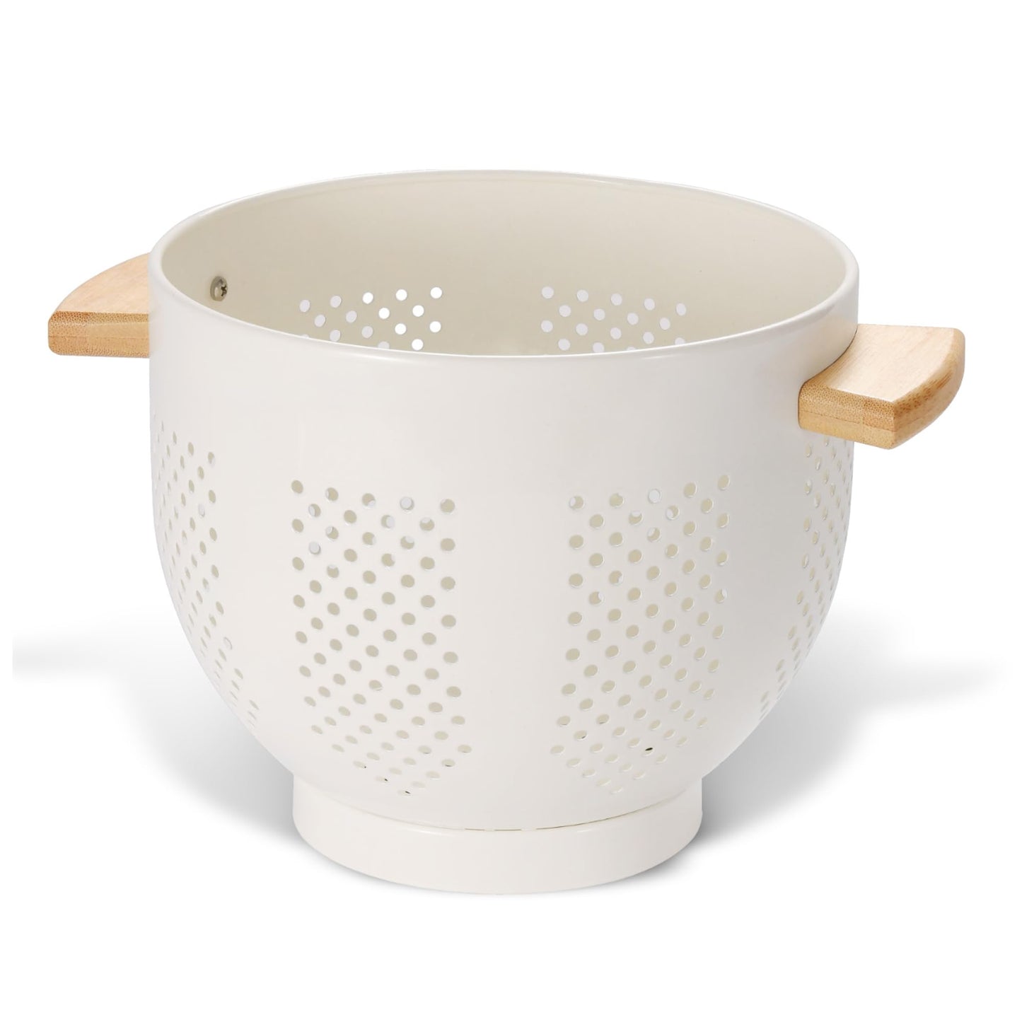 Metal Colander with Wood Handle and Stable Base, Powder Coated Steel Kitchen Strainer Basket for Draining Pasta, Vegetable and fruit(7quart,Sandyellow)