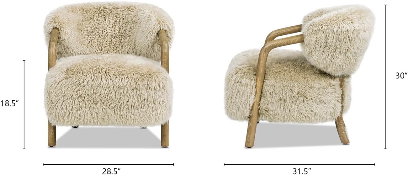 33" Oak Sheepskin Upholstered Accent Arm Chair