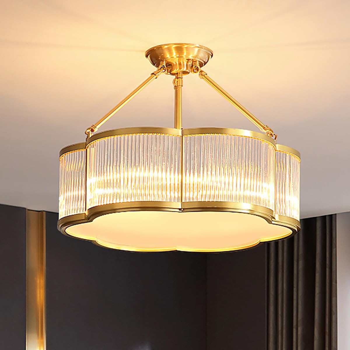 Vintage Style Brass Flush Mount Chandelier