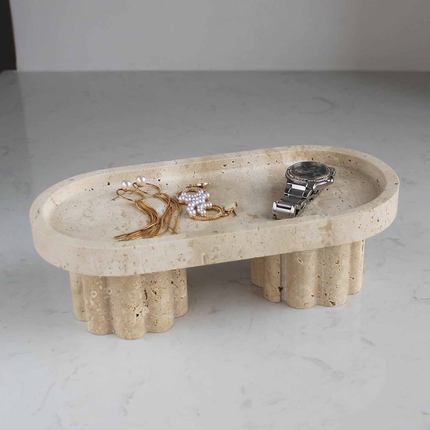 Natural Travertine Marble Oval Tray