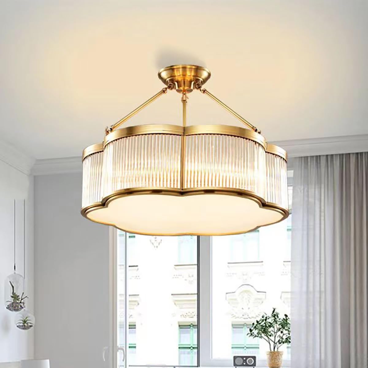 Vintage Style Brass Flush Mount Chandelier