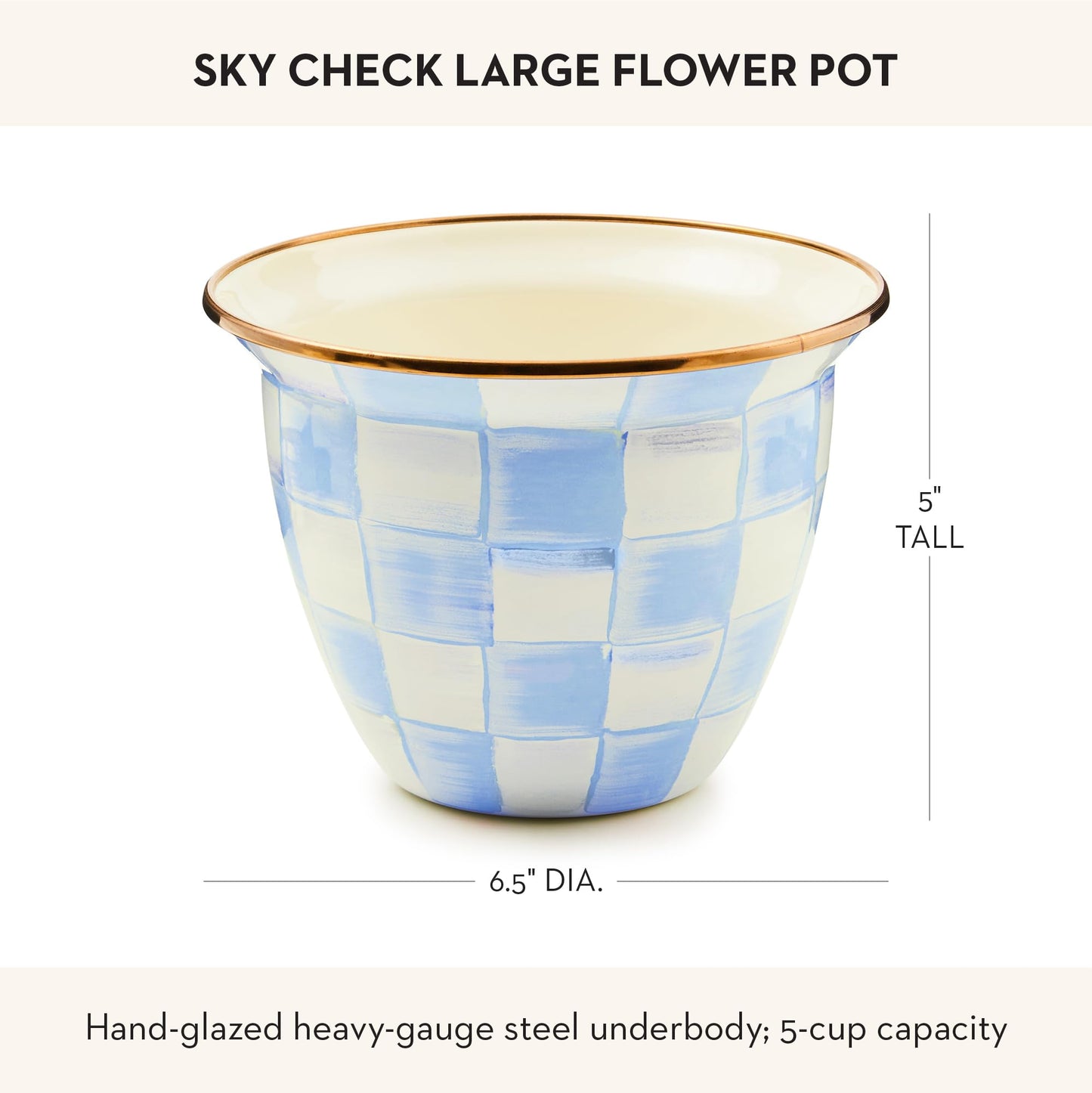 MACKENZIE-CHILDS Flowerpot, Decorative Garden Pot for Growing Plants, Brown-and-White Mocha Check
