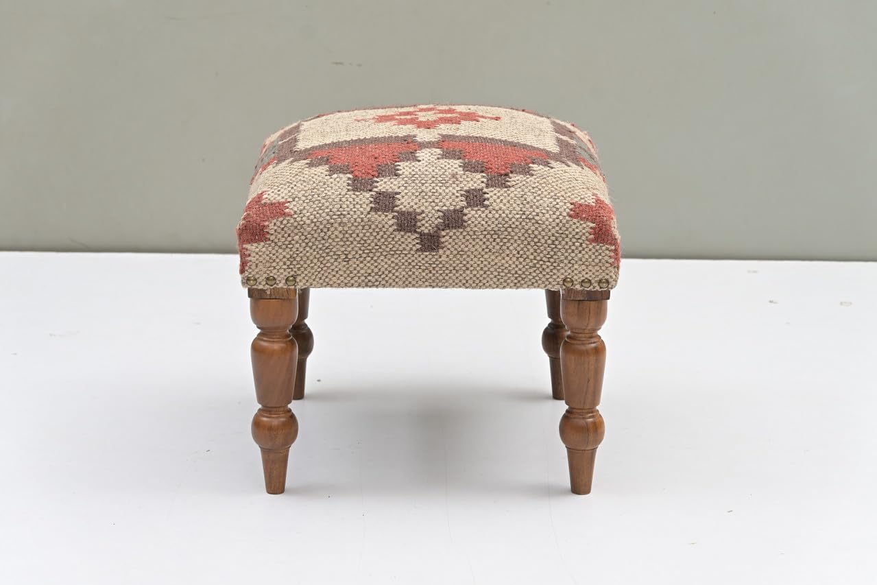 Handmade Jute Ottoman Stool with Wooden Legs