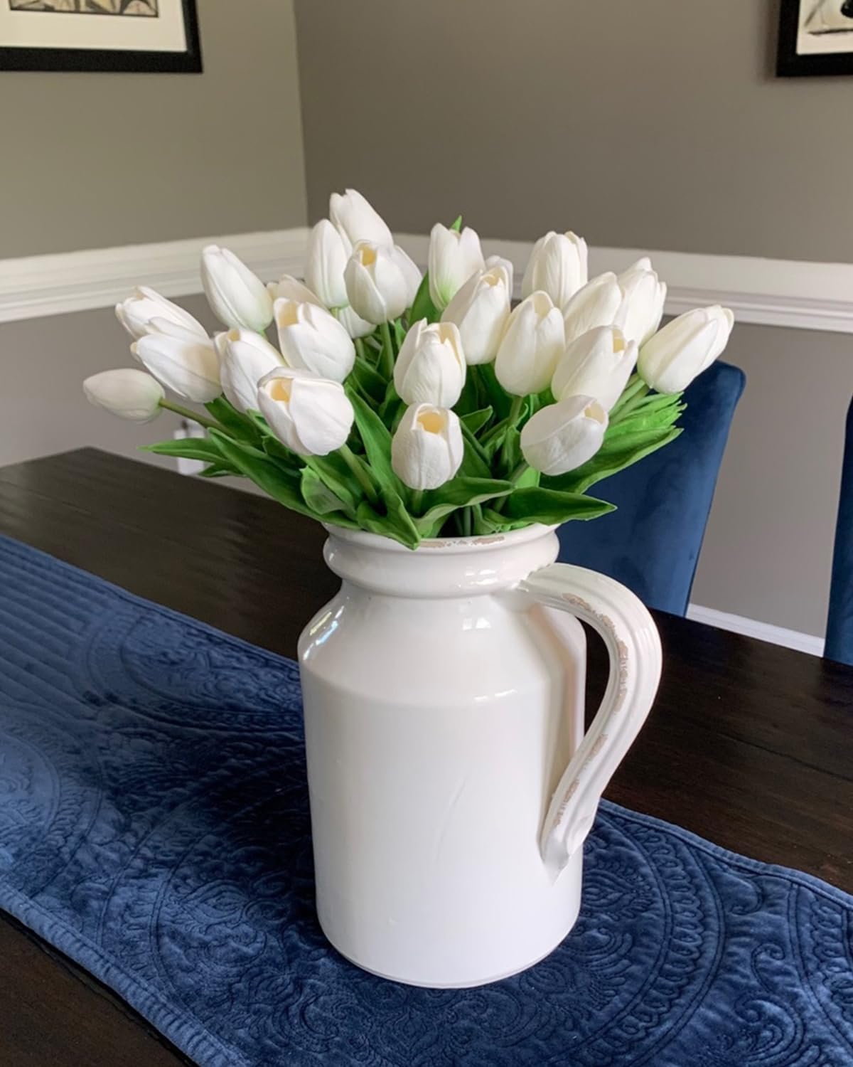 Beferr White Tulips Artificial Flowers 18Pcs Faux Silk Tulip Real Touch Tulip Fake Flowers Bouquets Arrangements for Mother's Day Easter Spring Flowers Gifts Home Table Decor