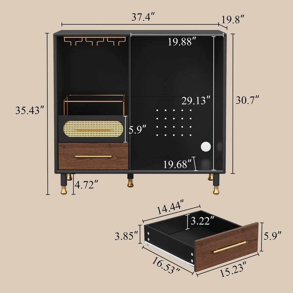 Coffee Wine Bar Cabinet with Mini Fridge