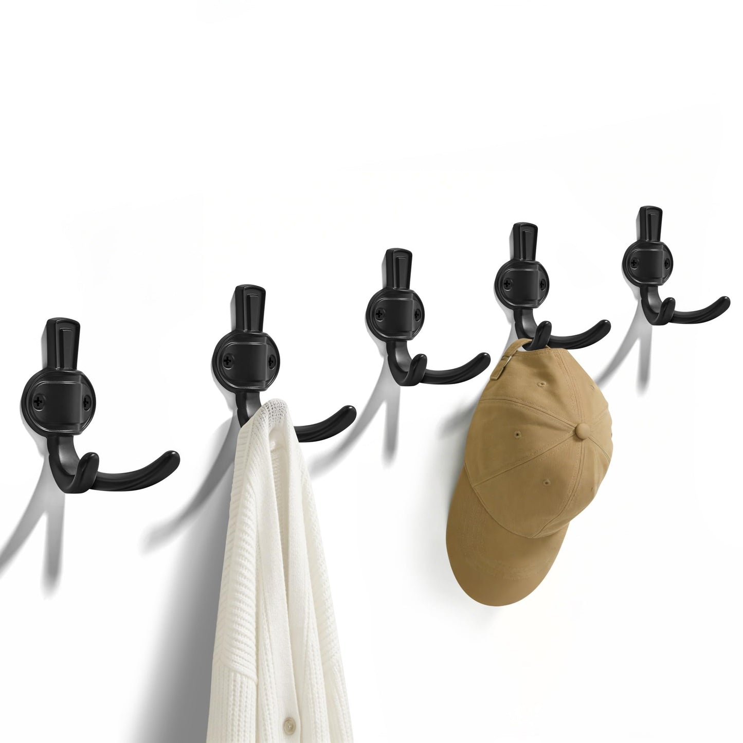 TUNNY 5 Pack Coat Hooks - Antique Brass Coat Hooks,Heavy Duty Hooks- wall Hook for Hanging Towel,Purse, Robe, Backpack, Jacket, Clothes - for Bathroom,Dorm, Closet, Kitchen
