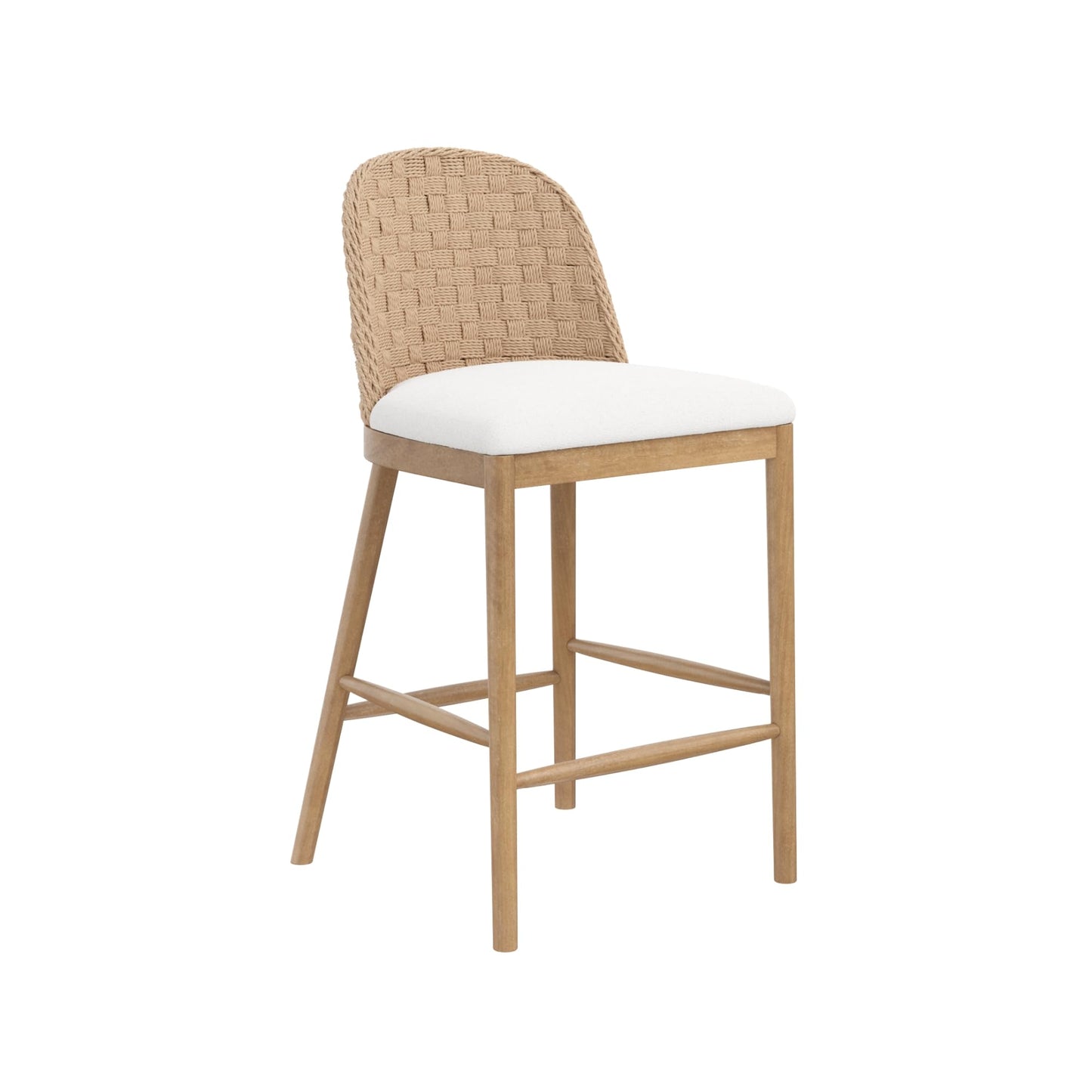 Nathan James Rikki Seagrass Bar Stool with Back, 2-Pack Boucle Counter Stool with Upholstered Seat, Solid Wood Frame, and Woven Seagrass Backrest