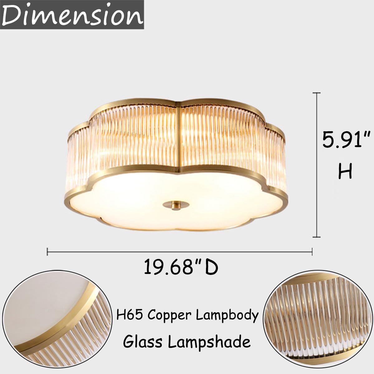Vintage Style Brass Flush Mount Chandelier