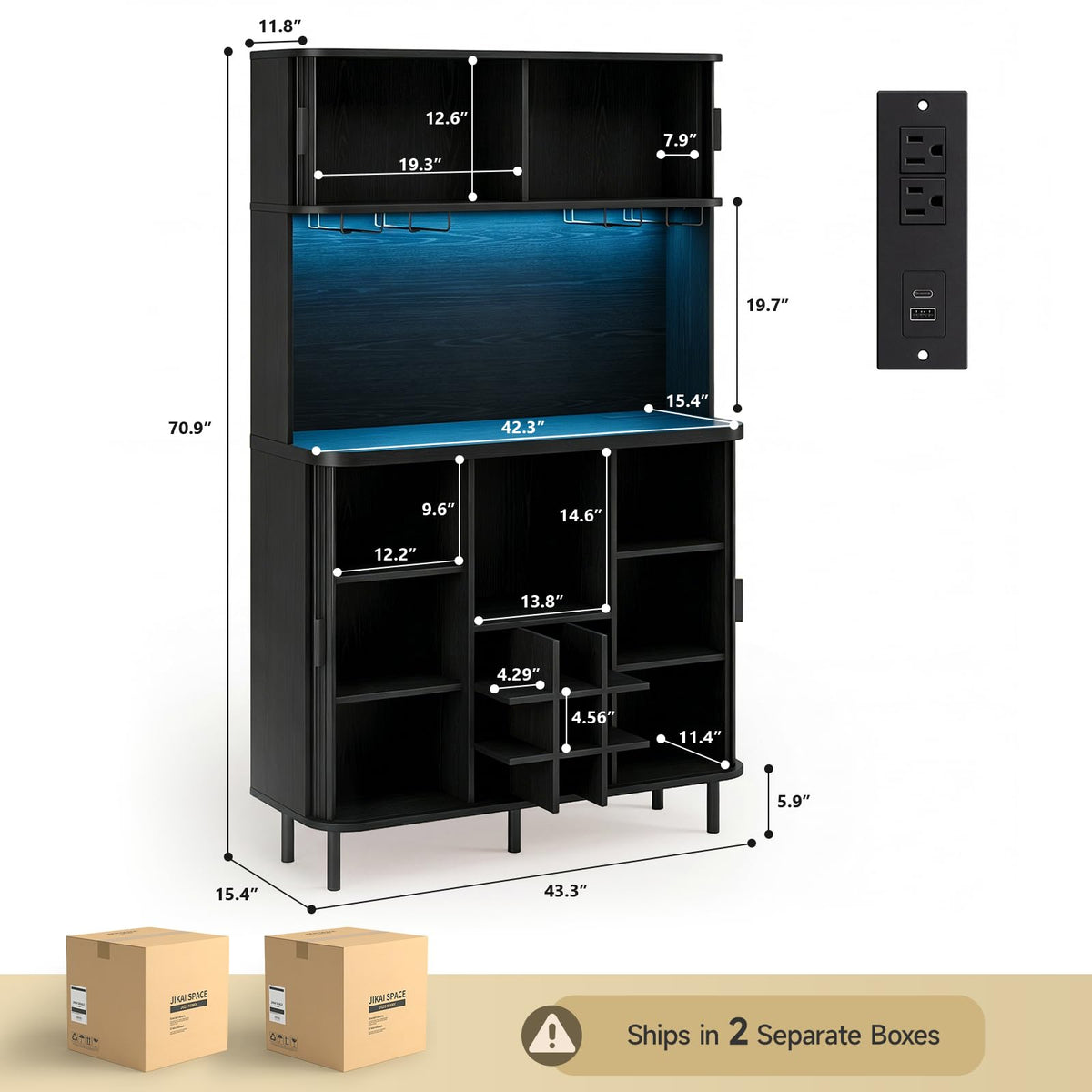 71" Tall Fluted Wine Bar Cabinet with Storage