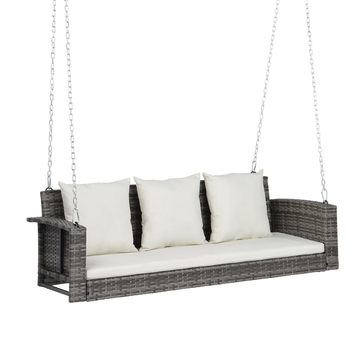 VINGLI 2.4 FT 1-Person Use Round Rattan Porch Swing Outdoor Support 440 LBS with Cushions & Adjustable Chains, Patio Wicker Swing Bench Chair for Garden, Yard, Lawn, Tree, Brown
