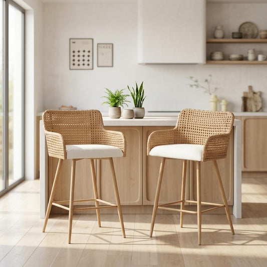 Rattan Wicker Counter Height Bar Stools Set of 2