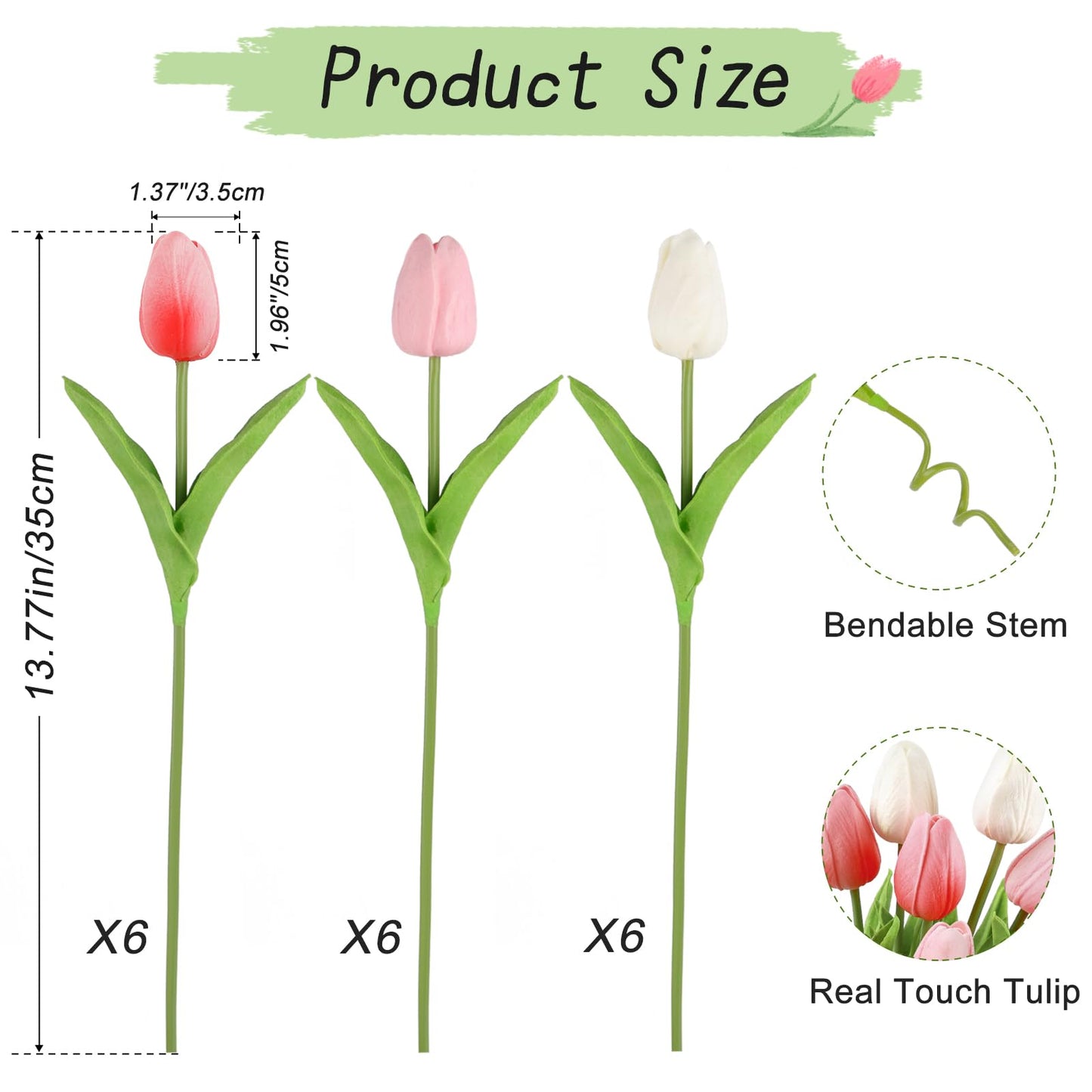 Beferr White Tulips Artificial Flowers 18Pcs Faux Silk Tulip Real Touch Tulip Fake Flowers Bouquets Arrangements for Mother's Day Easter Spring Flowers Gifts Home Table Decor