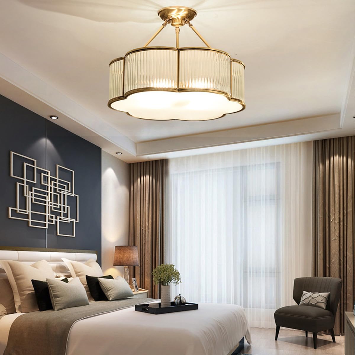 Vintage Style Brass Flush Mount Chandelier