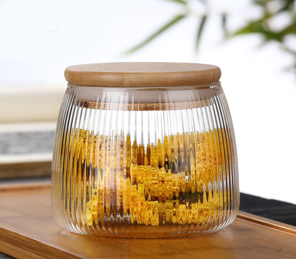 Glass Food Storage Container Candy Dish Spice Jar with Seal Wooden Lid