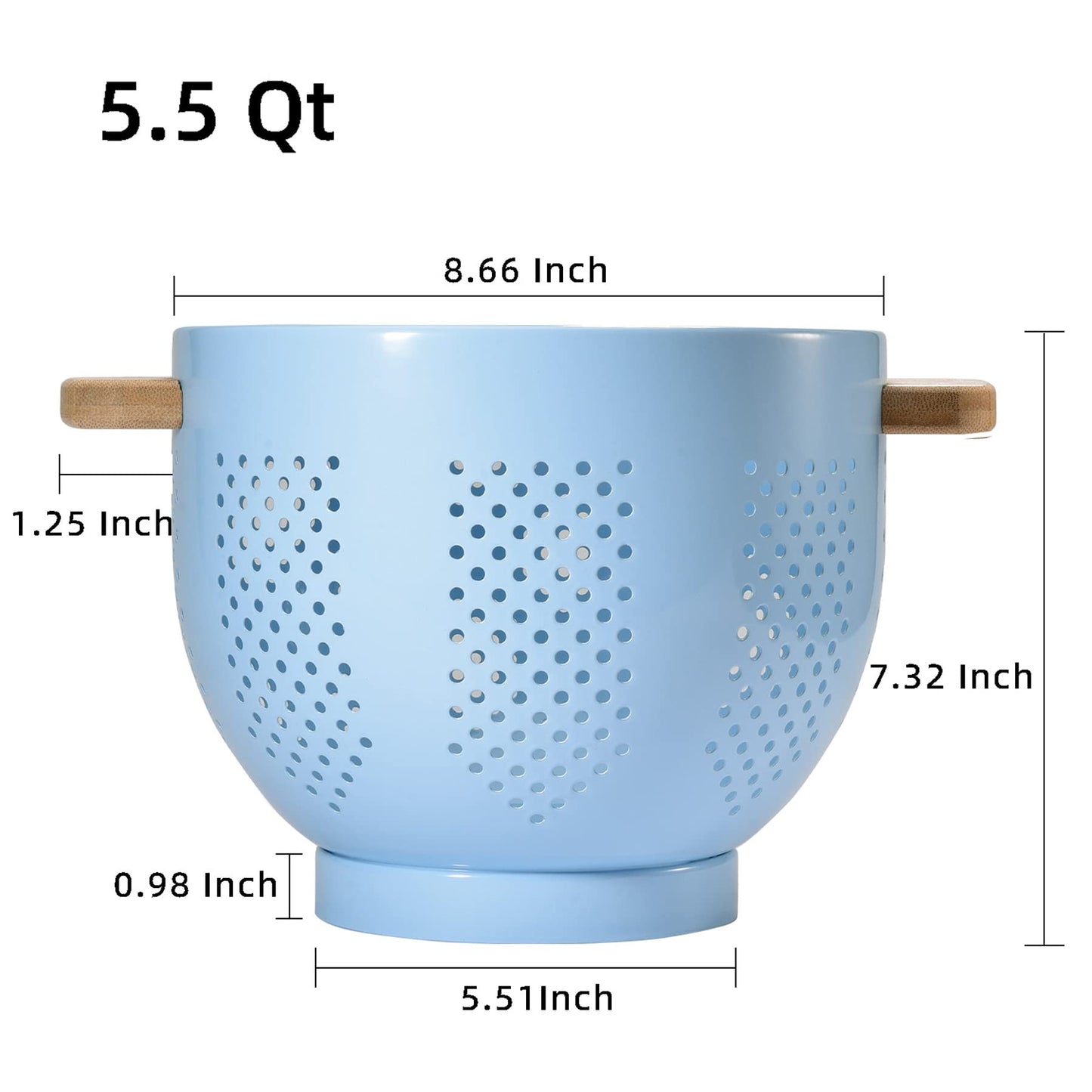 Metal Colander with Wood Handle and Stable Base, Powder Coated Steel Kitchen Strainer Basket for Draining Pasta, Vegetable and fruit(7quart,Sandyellow)