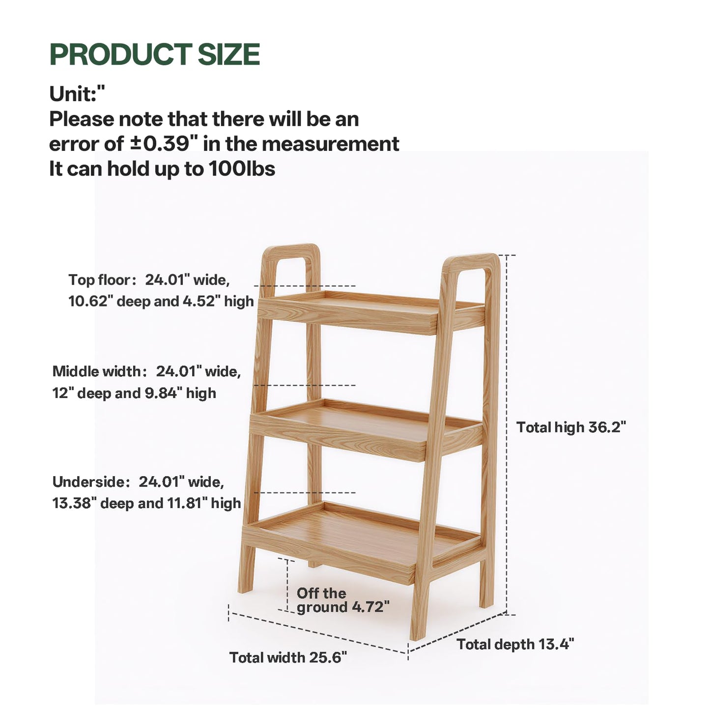 Solid Oak 3 Tier Ladder Bookshelf