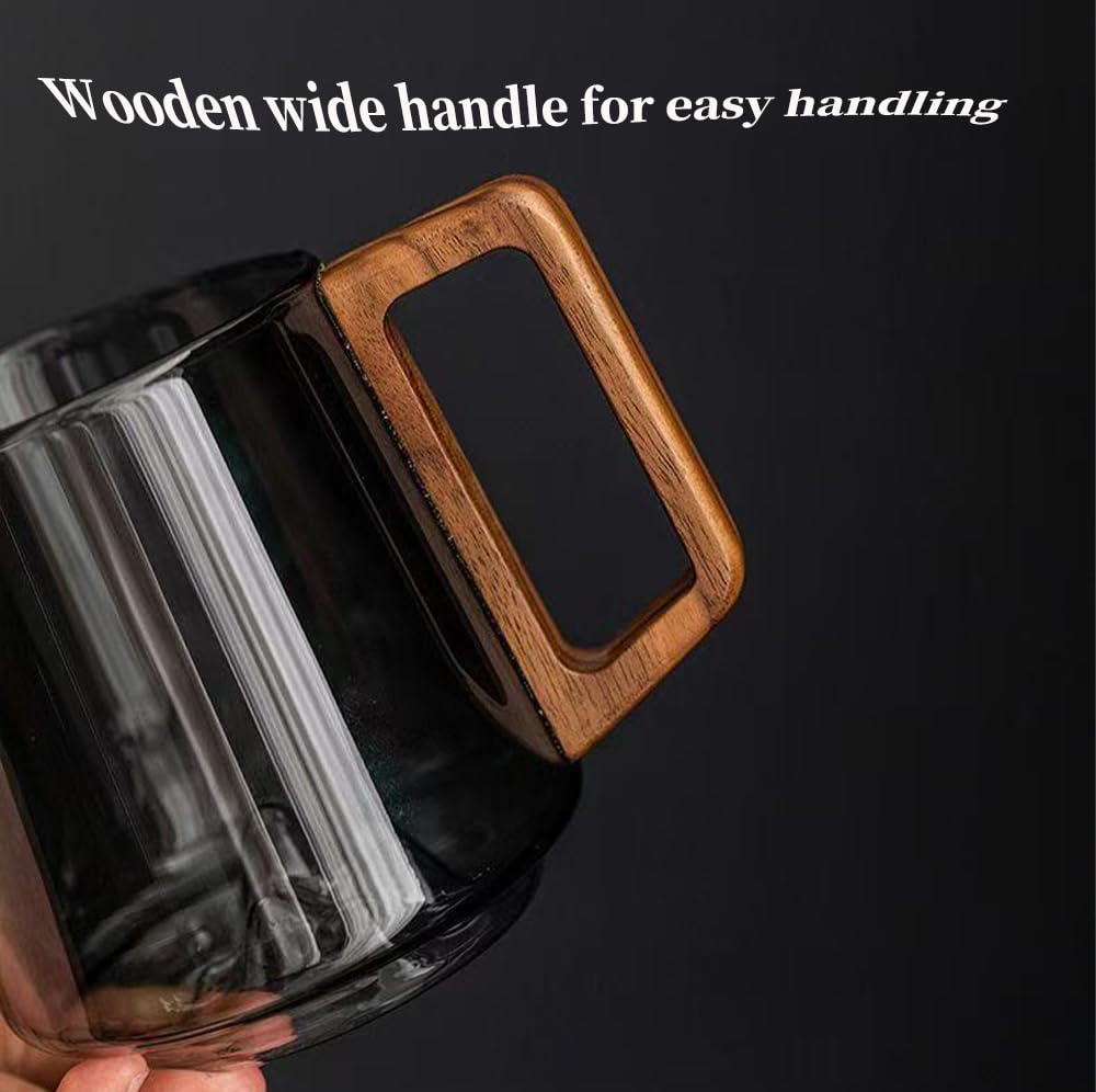Smokey Glass Coffee Cups With Wooden Handle