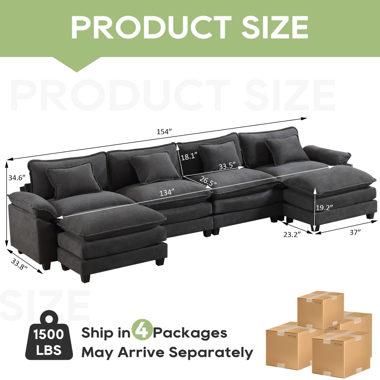 120" Modular Sectional Sofa, Comfy Cloud Couch Sectional Sofa with Ottoman, Chenille Sofa Sleeper Deep Seat Sofa with Throw Pillows for Living Room (Beige White, 120"- U Shape)