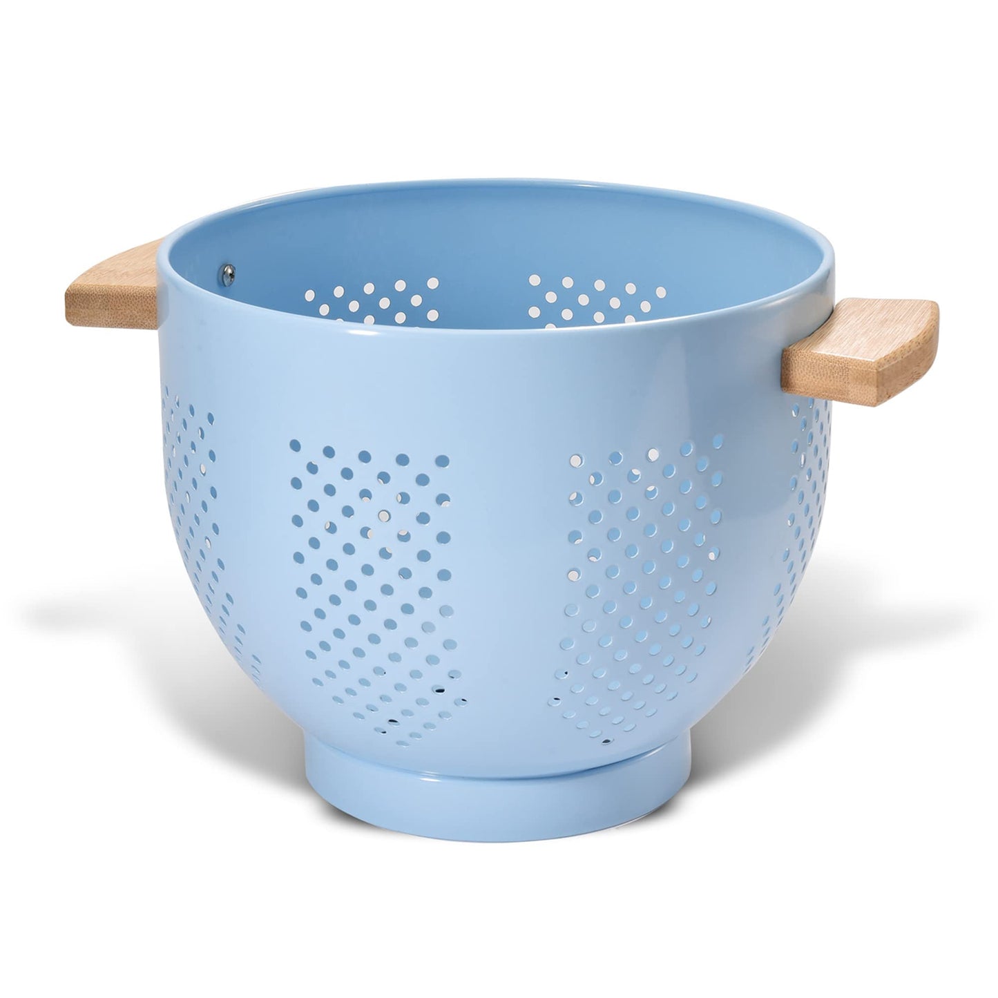 Metal Colander with Wood Handle and Stable Base, Powder Coated Steel Kitchen Strainer Basket for Draining Pasta, Vegetable and fruit(7quart,Sandyellow)