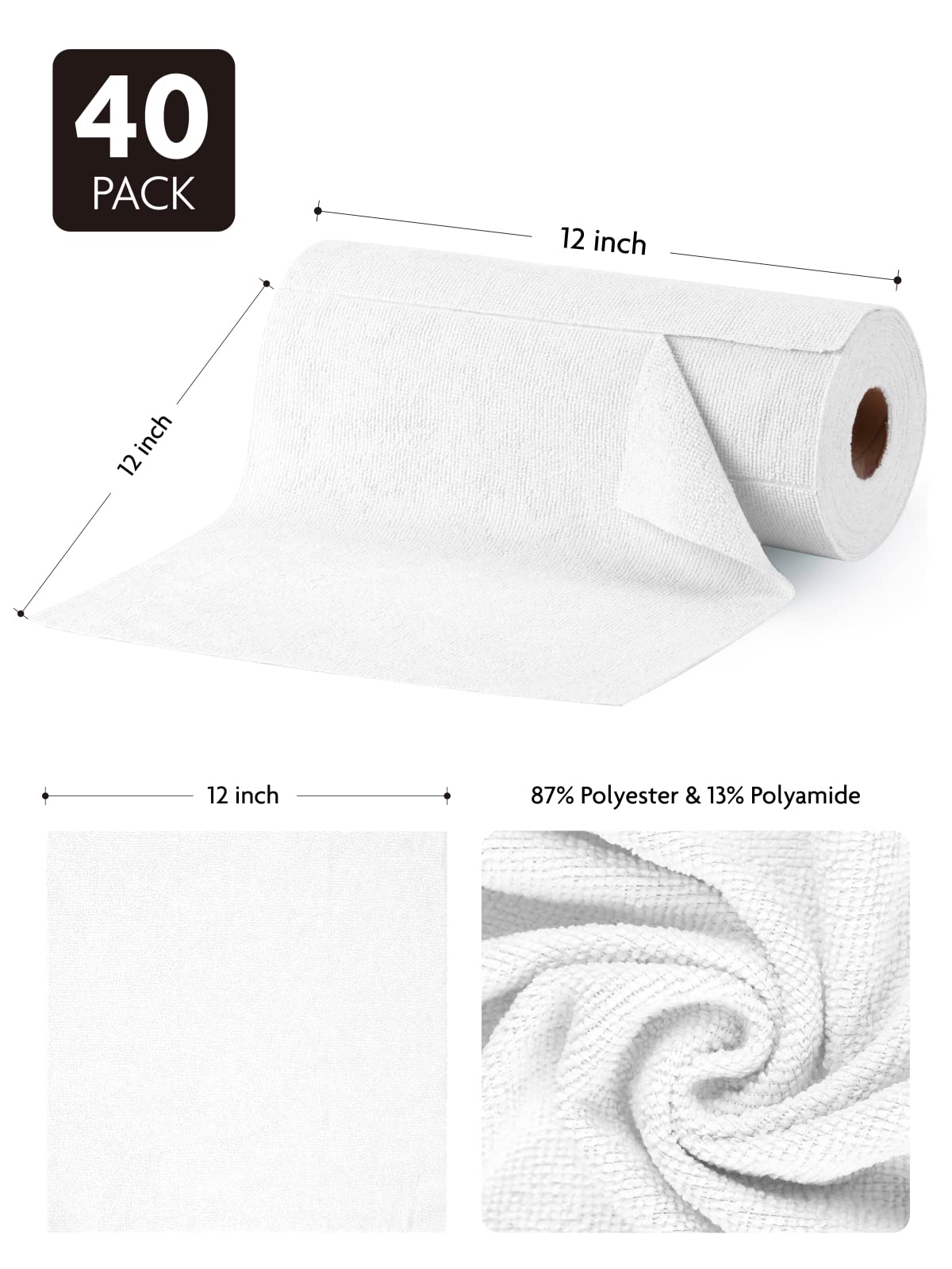 Fantasticlean Microfiber Cleaning Cloth Roll -60 Pack, Tear Away Microfiber Towels, 12" x 12", Reusable, Washable, Scratch Free, Ultra Absorbent Dishcloth for All-Around Cleaning (Beige & Tan)