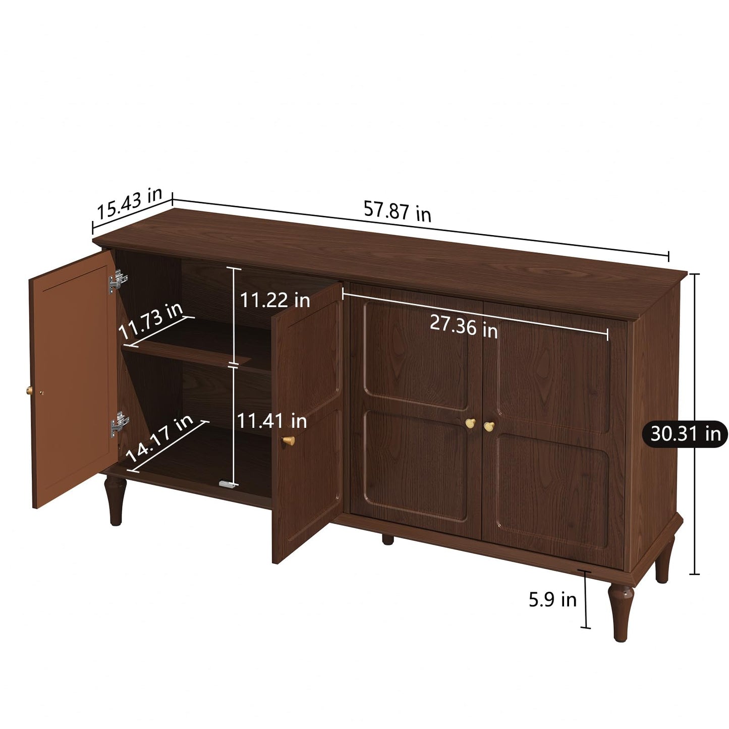 58" Mid-Century Modern Sideboard Buffet Cabinet with Storage