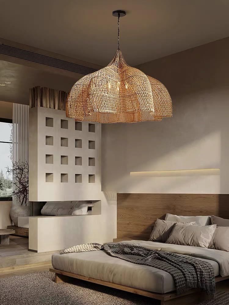 Rattan Large Woven 4-Light Chandelier