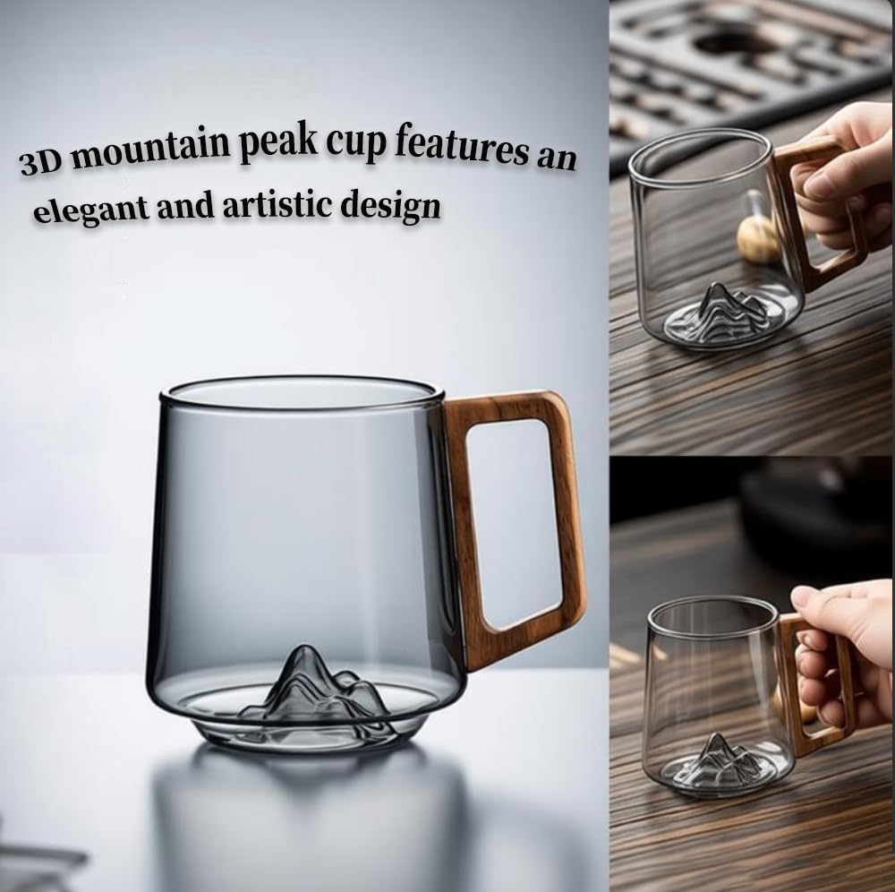Smokey Glass Coffee Cups With Wooden Handle