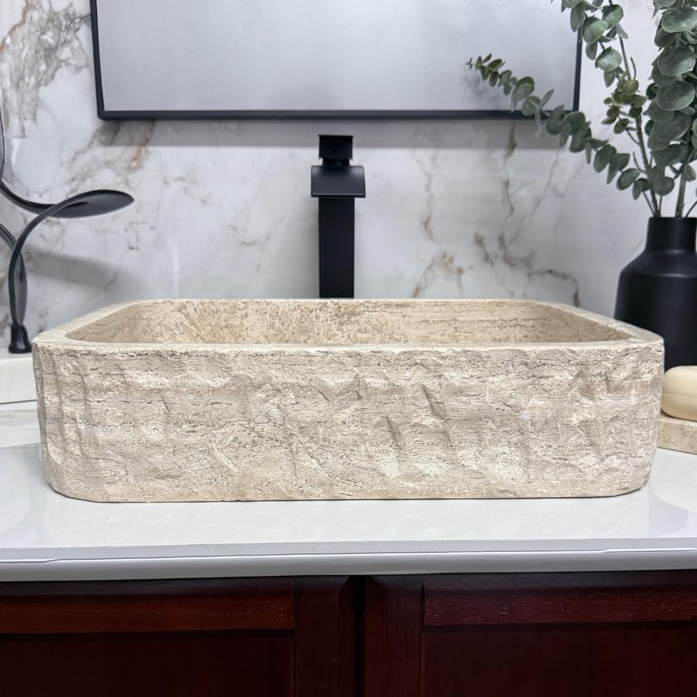 Oval Natural Stone Wash Basin Travertine Vessel Sink