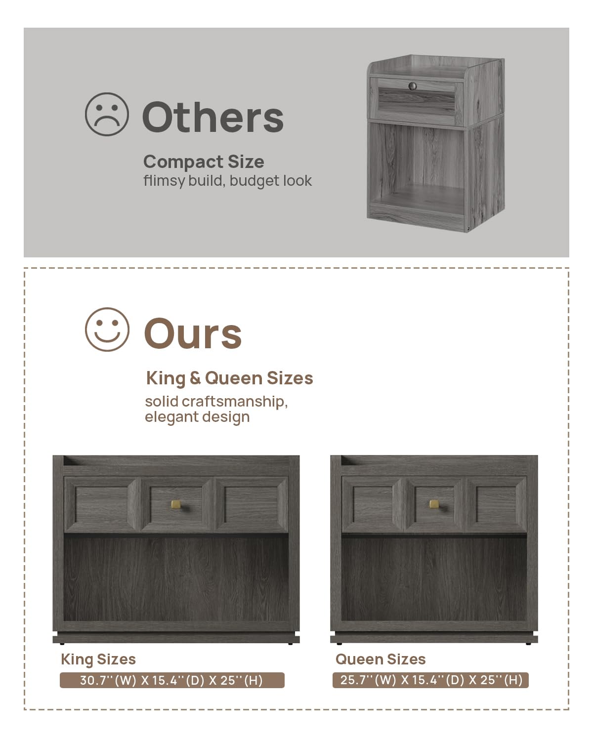 SICOTAS Night Stand Set 2, 26" Wide Nightstands with Drawer, Large Queen Size Nightstands Set of 2, Modern Bedside Table for Bedroom, Side End Table (Brown Oak, 26-Inch)