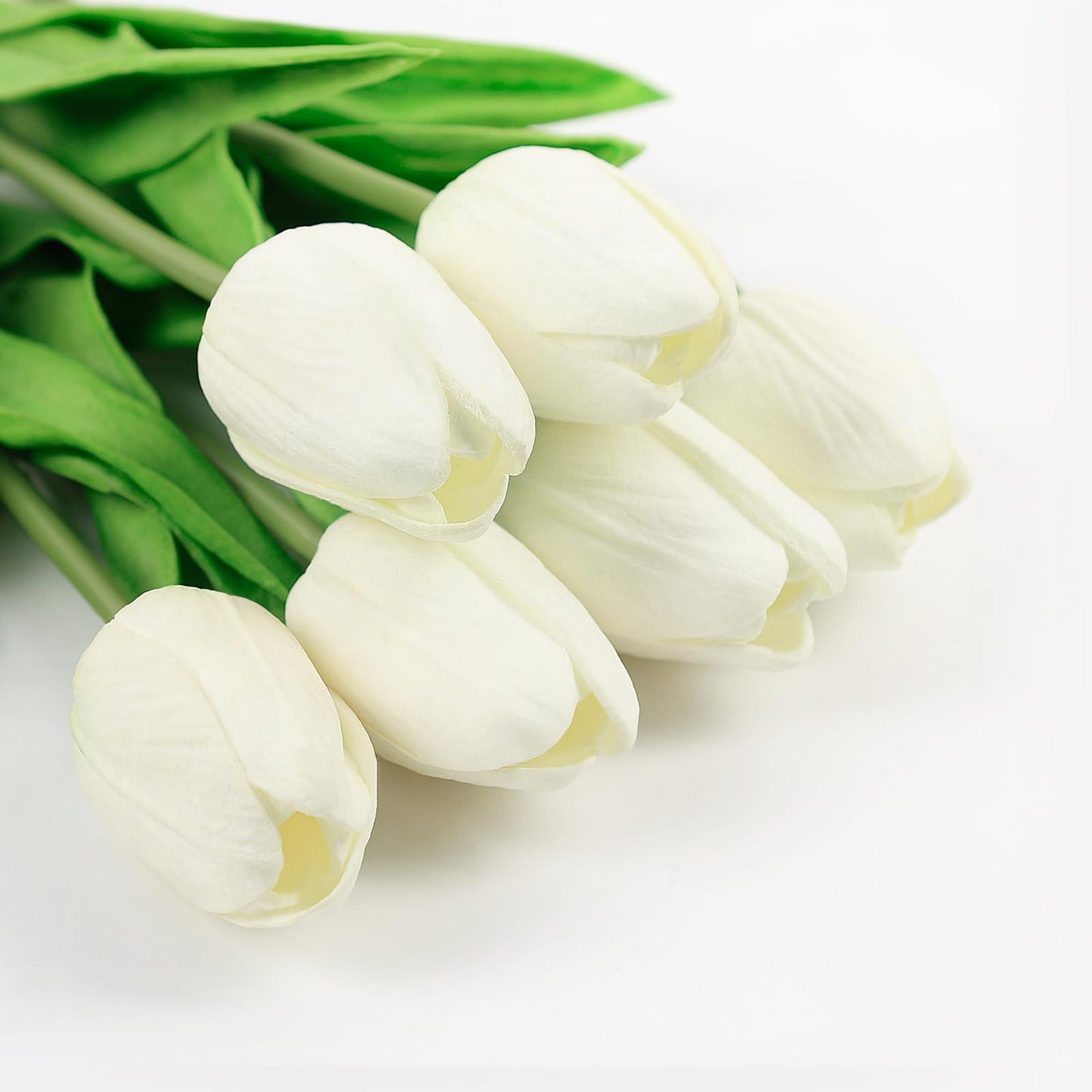 Beferr White Tulips Artificial Flowers 18Pcs Faux Silk Tulip Real Touch Tulip Fake Flowers Bouquets Arrangements for Mother's Day Easter Spring Flowers Gifts Home Table Decor