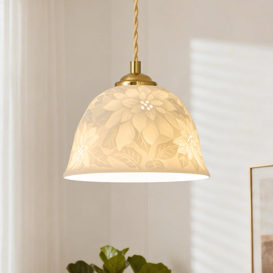 Vintage White Scalloped Ceramic Pendant