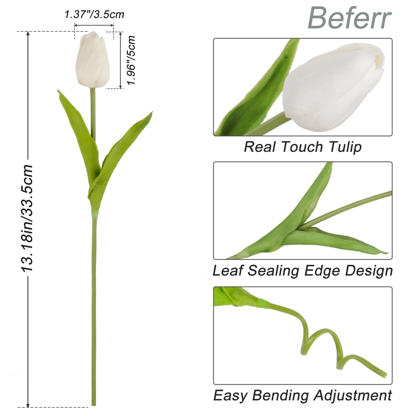 Beferr White Tulips Artificial Flowers 18Pcs Faux Silk Tulip Real Touch Tulip Fake Flowers Bouquets Arrangements for Mother's Day Easter Spring Flowers Gifts Home Table Decor