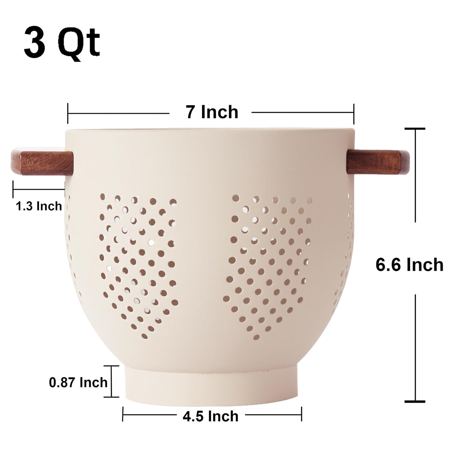 Metal Colander with Wood Handle and Stable Base, Powder Coated Steel Kitchen Strainer Basket for Draining Pasta, Vegetable and fruit(7quart,Sandyellow)