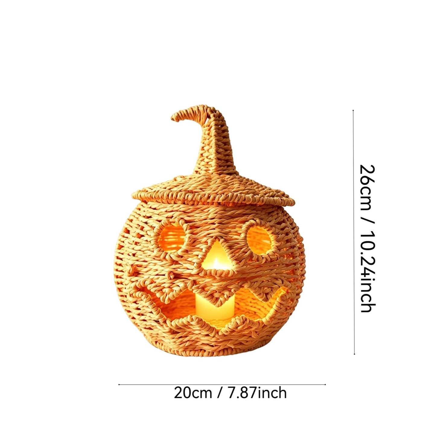 Rattan Lantern Pumpkin Candle Holder with Witch Hat Shape Lid