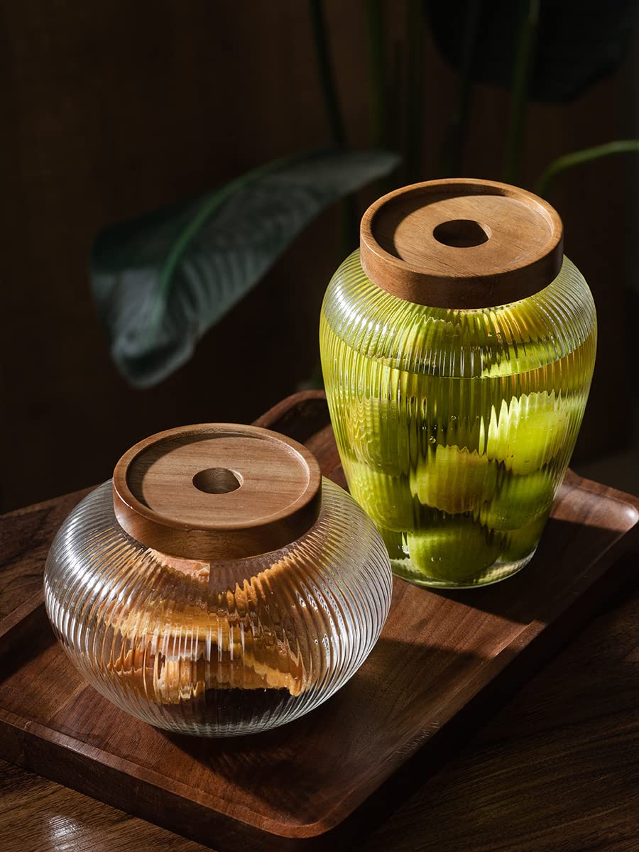 Glass Food Storage Container Candy Dish Spice Jar with Seal Wooden Lid