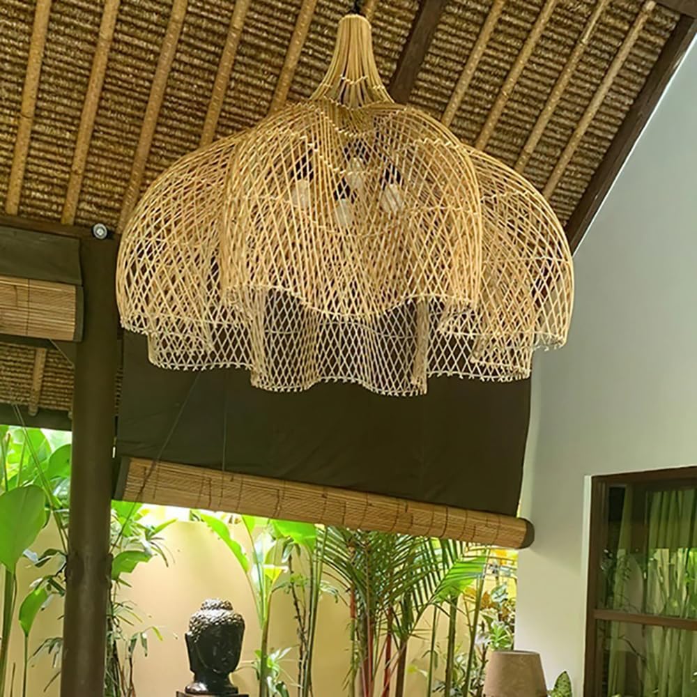 Rattan Large Woven 4-Light Chandelier
