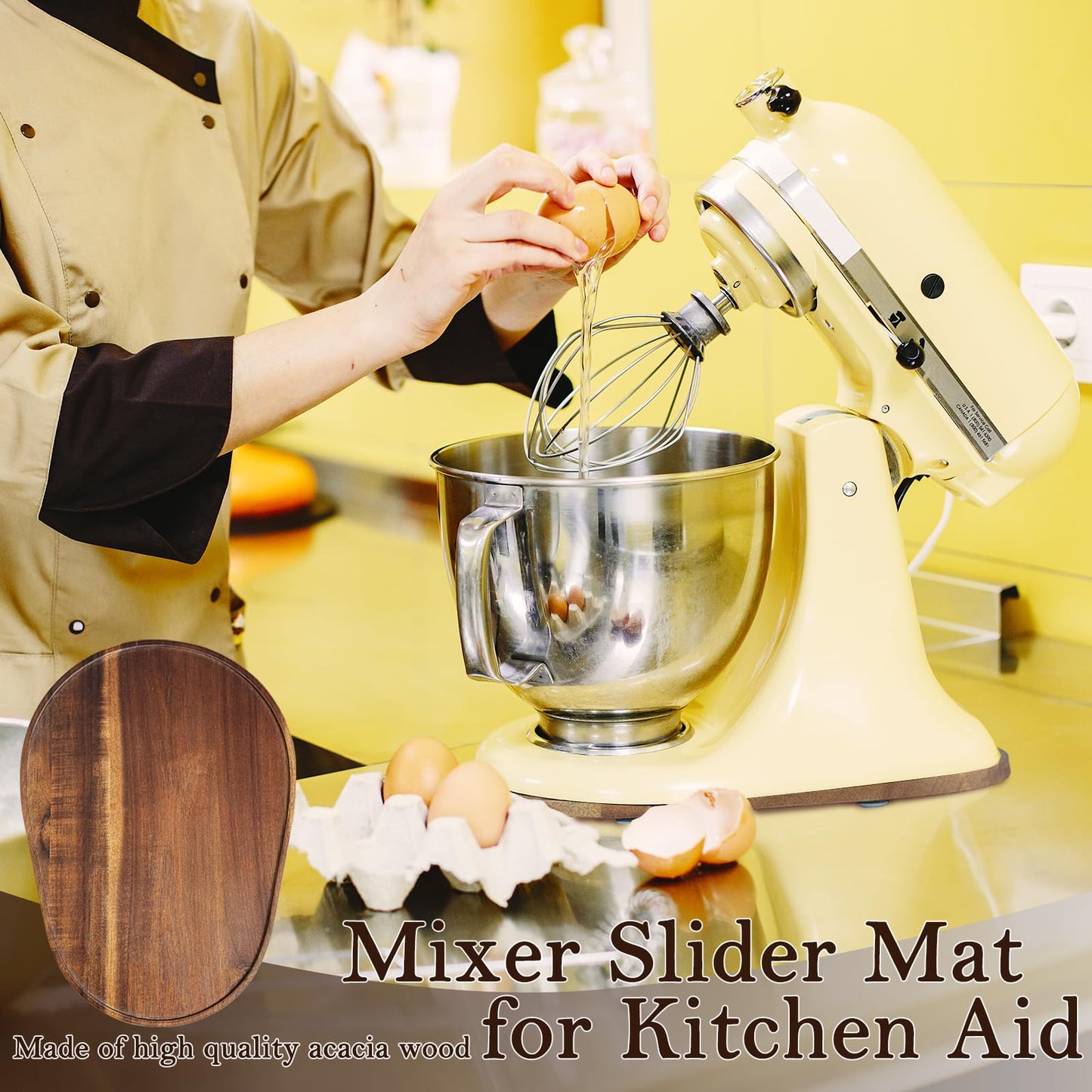 Acacia Wood Mixer Slider Mat for Kitchen Aid 4.5-5 Qt Tilt-Head Stand Mixer Kitchen Appliance Slider Tray Countertop Storage Attachments
